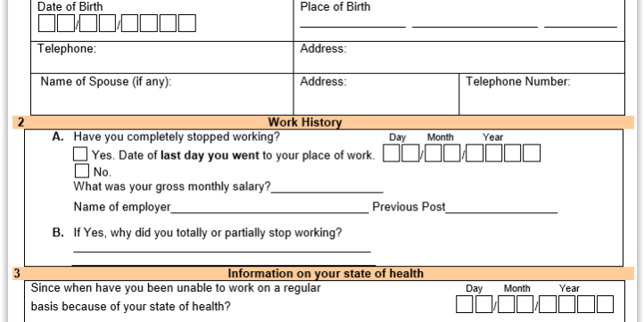 Application for Incapacity Monthly Pension