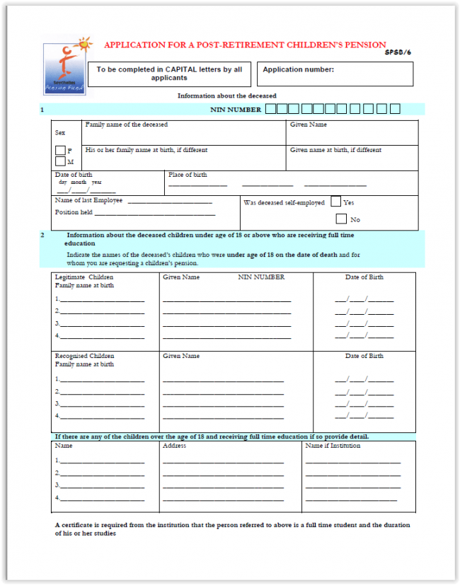 Application for Post Retirement Childrens Pension