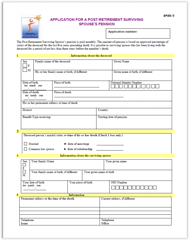 Application for Post Retirement Surviving Spouse Pension