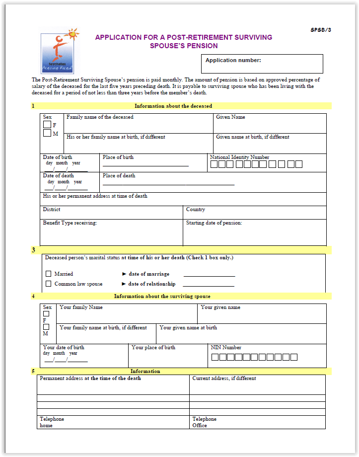 Post Retirement Surviving Spouse’s Pension Application form