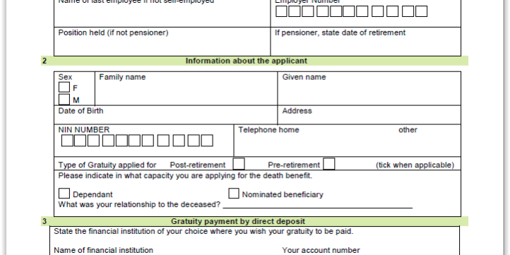 Death Gratuity Application Form Seychelles Pension Fund 7325