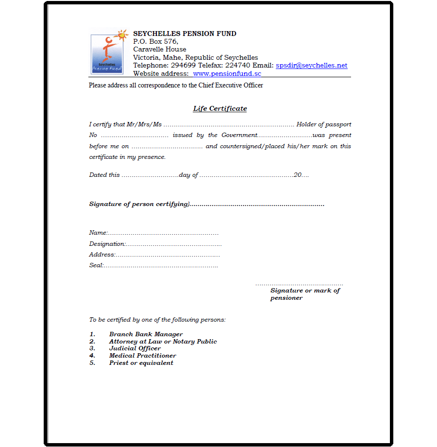 Life Certificate Form
