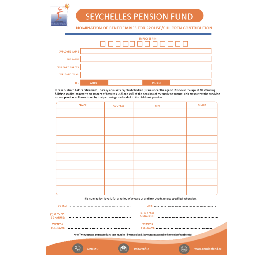 Spouse/Children Contribution Beneficiaries Nomination form