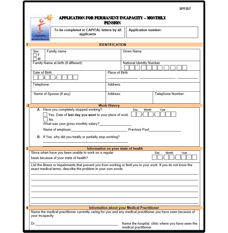 Incapacity Monthly Pension Application Form