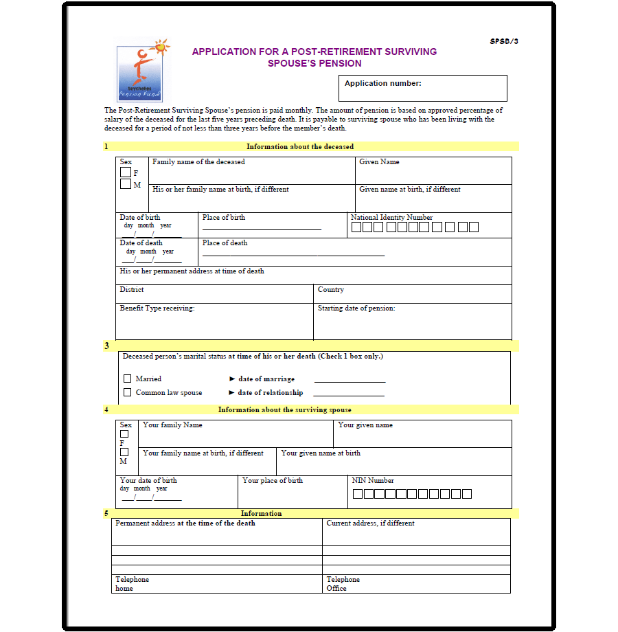 Post Retirement Surviving Spouse’s Pension Application form