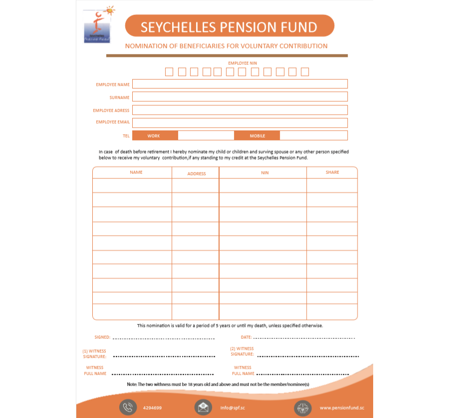 Voluntary Contribution Beneficiaries Nomination Form